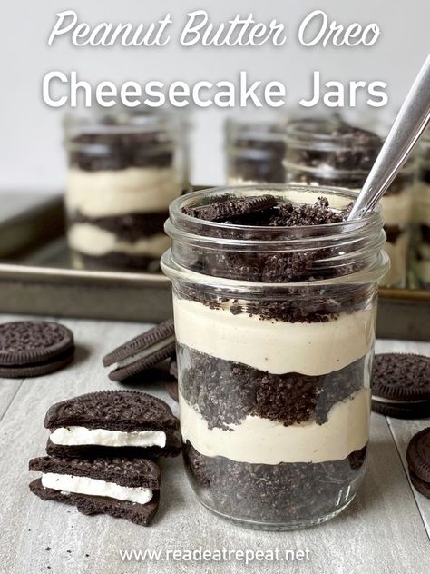 A perfectly portioned dessert your whole family will love #cheesecake #masonjars Peanut Butter Oreo Cheesecake, Cheesecake Jar, Timeout Corner, Cheesecake Jars, Jar Desserts, Fluffy Cheesecake, Delicious Cheesecake Recipes, Mason Jar Desserts, Yummy Cheesecake