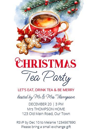 Christmas tea party watercolor template | Zazzle Christmas Tea Party Invitations, Tea Party Template, Watercolor Tea Cup, Tea Party Watercolor, Watercolor Tea, Cocoa Party, Christmas Cocoa, Christmas Tea Party, Tea Party Favors