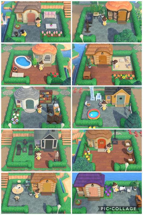 Villager House Layouts Acnh, Animal Crossing Villager Yard Ideas, Villager Yard Idea Acnh, Animal Crossing Neighborhood Layout, Acnh Villager Yard Ideas, Animal Crossing Neighborhood Ideas, Acnh Neighborhoods, Acnh Neighborhood Designs, Acnh Neighborhoods Layouts