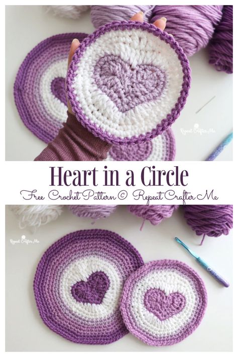 Heart in Circle Motif Free Crochet Patterns & Paid - DIY Magazine Crochet Cup Coaster, Crocheted Coasters, Crochet Applique Patterns Free, Crochet Ornament Patterns, Crochet Coasters Free Pattern, Owl Crochet Patterns, Repeat Crafter Me, Heart Quilt Pattern, Coaster Pattern