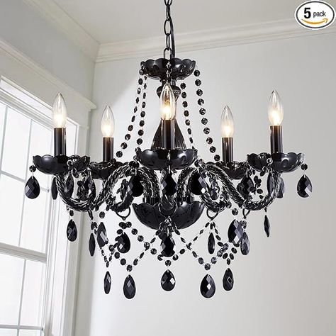 Saint Mossi Modern K9 Crystal Chandelier,Black Chandelier with 5 Lights E12 Base, Modern Pendant Ceiling Lighting Fixture for Dining Room,Bedroom,Living Room, D19 x H19 with Max 59" Adjustable Chain - Amazon.com Crystal Light Fixture, Steel Lamp, Crystal Chandelier Lighting, Crystal Ceiling Light, Crystal Pendant Lighting, Candle Style Chandelier, Chandelier Pendant, Glass Candlesticks, Modern Light Fixtures