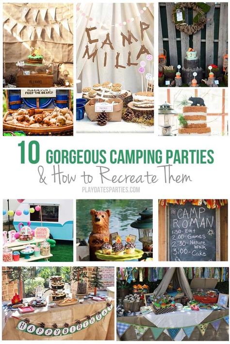 Outdoor Themed Party Food, Camping Themed Appetizers, Camp Theme Food Ideas, 40th Birthday Camping Party, Camping Theme Tablescape, Camp Birthday Party Decorations, Diy Camping Party Decor, Camp Themed Dinner Party, Camping Theme Party Ideas