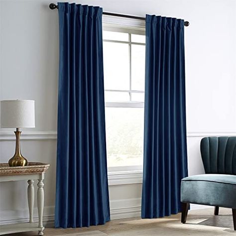 Blue Velvet Curtains, Curtain For Bedroom, Velvet Room, Ikea Finds, Velvet Drapes, Long Curtains, Blue Curtains, Curtains For Living Room, Curtains Living