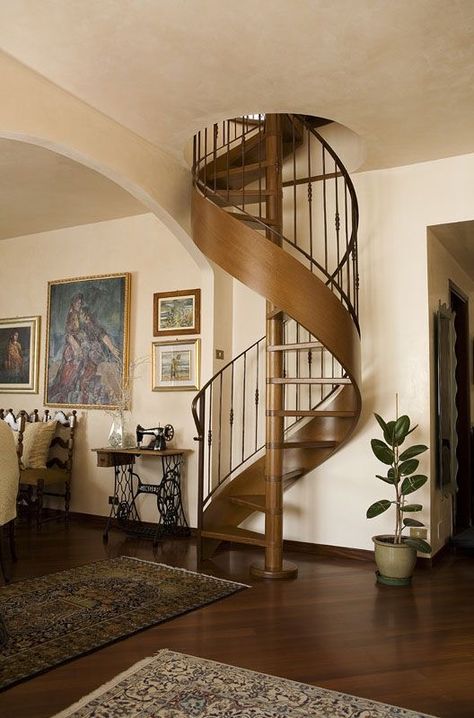 Round Stairs Design, Stairs For Small Spaces, Luxury Stairs, Round Stairs, Spiral Stairs Design, Home Office Furniture Design, Loft Staircase, Stairs In Living Room, Staircase Decor