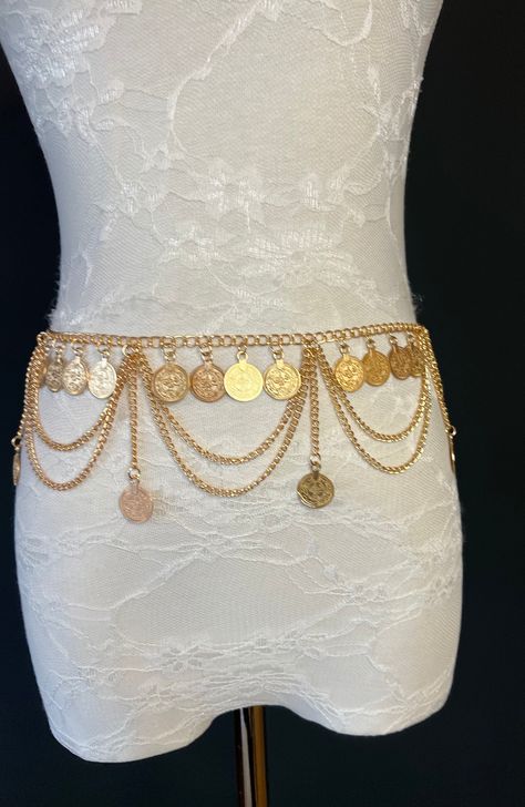 Belly Chain belt with Beautiful intricate detail. Handmade to a wide range of sizes.  Custom sizes welcome.  Availalble in silver or gold