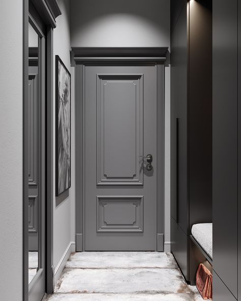 Neoclassical Interior Design, Grey Interior Doors, Interior Door Styles, Modern Entrance Door, Neoclassical Interior, Bedroom Interior Design Luxury, Doors Interior Modern, Hal Decor, Entrance Door Design