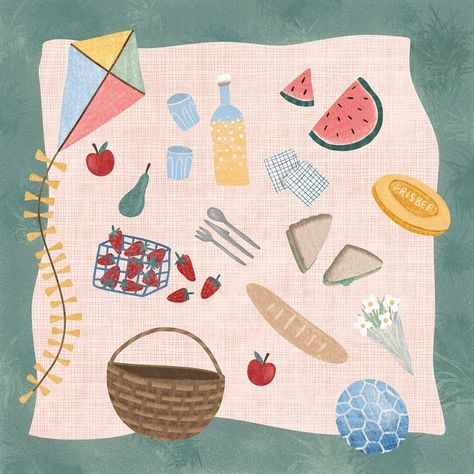 Summer Picnic Illustration, Picnic Graphic Design, Picnic Doodle, Picnic Graphic, Picnic Drawing, Picnic Diy, Picnic Illustration, Idea Generation, Summer Drawings