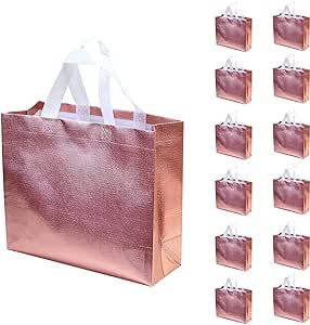 Set of 12 Glossy Reusable Grocery Bags Reusable Gift Bags with Handles Bachelorette Non-Woven Bridesmaid Women Birthday Wedding Party Mother's Day Christmas Rose Gold Christmas Rose Gold, Bachelorette Gift Bags, Rose Gold Gifts, Promotional Bags, Bridesmaid Gift Bags, Reusable Gift Bags, Bridesmaid Bags, Wedding Welcome Bags, Christmas Rose