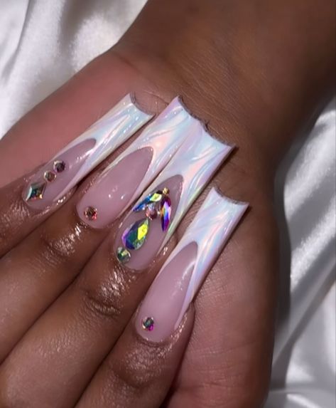 Iridescent White Nails, White Nails Black Women, Nails Black Women, Iridescent White, Nails Black, Black Nails, Birthday Girl, White Nails, Nail Ideas