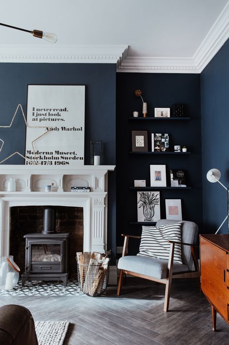 11 blue living room ideas to show to how to work with this on trend hue | Real Homes Grey Blue Living Room Ideas, Grey Blue Living Room, Blue Living Room Ideas, Dark Blue Walls, Airy Room, Real Homes, Pink Living Room, Living Room Update, Room Color Schemes