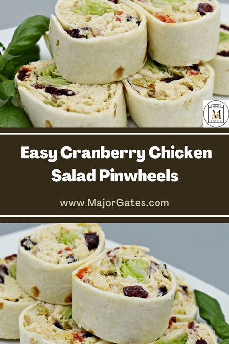 Chicken Salad Roll Ups Wrap Recipes, Chicken Cranberry Wrap, Chicken Salad Wraps Recipes, Cranberry Chicken Pinwheels, Cranberry Chicken Salad Pinwheels, Chicken Salad Pinwheels Appetizers, Pinwheel Appetizers Chicken, Chicken Salad Appetizers For Party, Chicken Cranberry Pinwheels