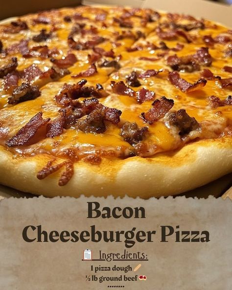 Crenn Recipes | Imagine a pizza night where your favorite flavors come together in a delicious, easy-to-make dish | Facebook Bacon Cheeseburger Pizza, Cheeseburger Pizza, Pizza Ingredients, Bacon Cheeseburger, Pizza Night, A Pizza, Pizza Dough, Come Together, Cheeseburger