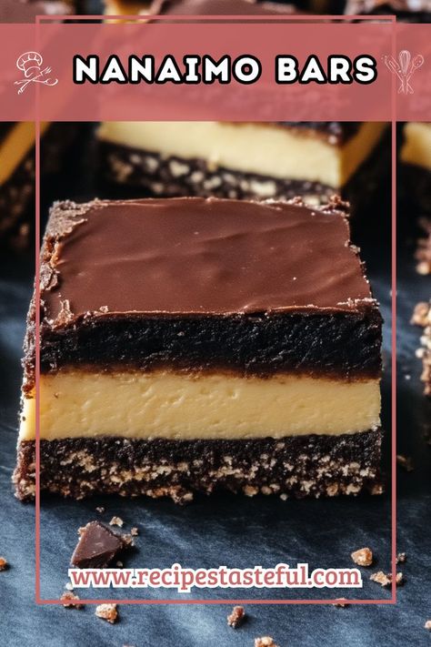 Delight in these classic Nanaimo Bars, featuring a rich base layer of chocolate and coconut, a creamy custard middle, and a smooth chocolate topping. Perfect for satisfying your sweet tooth! Best Nanaimo Bar Recipe, Nanaimo Bars Recipe, Layered Bars, Nanaimo Bar, Nanaimo Bar Recipe, Christmas Candy Easy, Chocolate And Coconut, Nanaimo Bars, Cream Custard