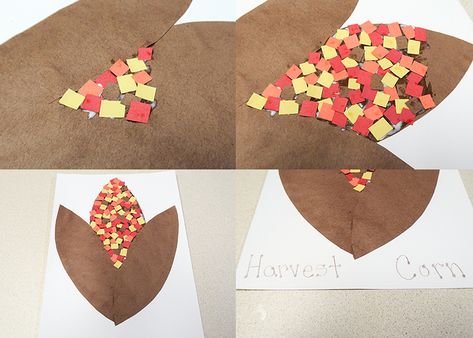 Harvest Corn Mosaic Art Project | Woo! Jr. Kids Activities Indian Corn Craft, Colorful Corn, Corn Craft, Harvest Corn, Harvest Crafts, Indian Corn, Corn Cob, Mosaic Art Projects, School Glue