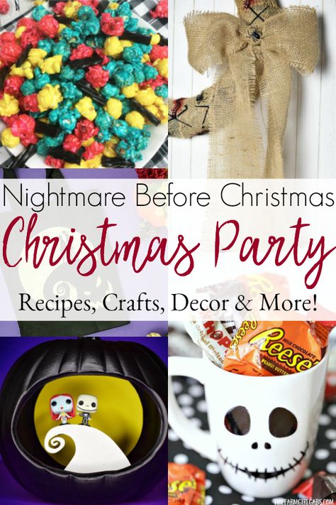 Have a fun Nightmare Before Christmas themed party. It's perfect for Halloween or Christmas and this post has everything you need to throw one. #nightmarebeforechristmas #christmasparty #halloweenparty Nightmare Before Christmas Games, Nightmare Before Christmas Theme, Nightmare Before Christmas Party, Christmas Themed Party, A Nightmare Before Christmas, Christmas Party Activities, Happy Halloween Witches, Christmas Party Themes, Nightmare Before Christmas Halloween