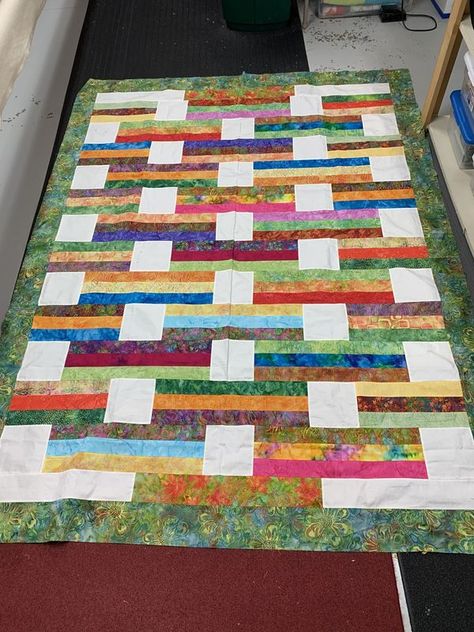 Villa Rosa Designs | Cherrydale pattern with borders to make it a bit bigger. | Facebook Villa Rosa Quilt Patterns, Disappearing Blocks, Quilts Easy, Strip Quilting, Strip Quilt Patterns, Quilt Pictures, Simple Quilts, Rail Fence Quilt, Charity Quilts