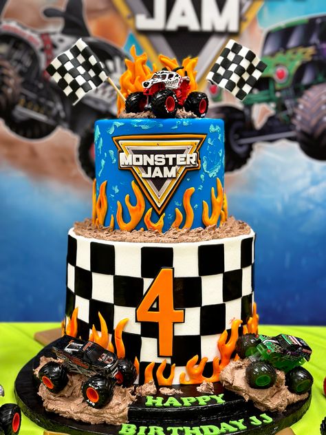 3d Monster Truck Cake, Hotwheels Monster Truck Birthday Cake, Monster Truck Cakesicles, Megalodon Monster Truck Birthday Party, Monster Truck Theme Cake, Monster Truck Party Cake, Monster Truck Smash Cake, Pastel Monster Truck, Monster Jam Cookies