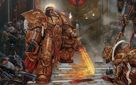 The Emperor of Mankind stands above the battered form of Sanguinus; crushed by his brother - Horus. Warhammer 40k Memes, Imperial Knight, The Horus Heresy, Warhammer 40k Art, Game Workshop, Warhammer Art, Disney Family, Warhammer 40000, Comic Book Heroes