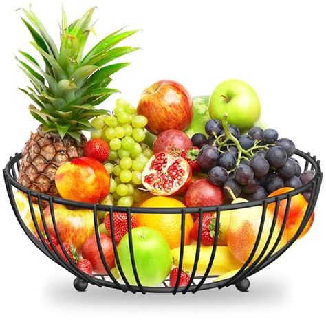 Fruit Bowl Display Kitchen, Fruit Bowl Decor, Fruit Bowl Display, Banana Holder, Tiered Fruit Basket, Wire Fruit Basket, Basket Holder, Thanksgiving Background, Kitchen Elegant