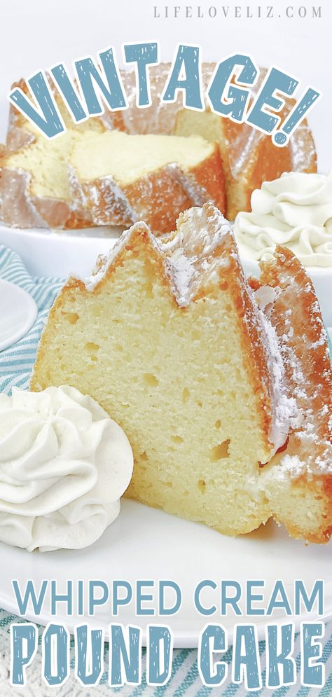 Wedding Pound Cake Recipe, White Pound Cake Recipe, Whipping Cream Recipe Desserts, Heavy Whipping Cream Pound Cake, Whipped Cream Pound Cake, Whip Cream Cake, Whipping Cream Cake, Pound Cake Icing, Cream Pound Cake Recipe