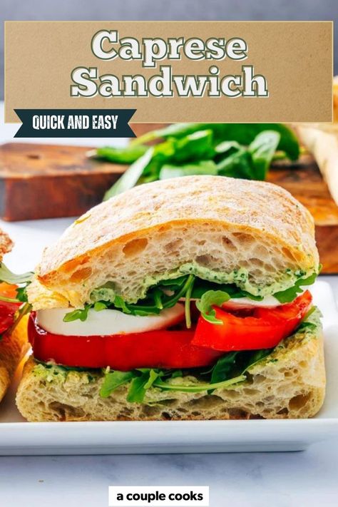 This Caprese sandwich is a stunning crowd pleaser! Layer tomatoes, mozzarella and pesto aioli for a splash of flavor. #capresesandwich #caprese #sandwich #summer #summerrecipe #fastdinner #easydinner #picnicrecipe #summerdinner Tomato Caprese Sandwich, Tomato Mozzarella Sandwich, Mozzarella And Tomato, Pesto Aioli, Best Fish Recipes, Mozzarella Sandwich, Winter Salad Recipes, Caprese Sandwich, Tomatoes Mozzarella