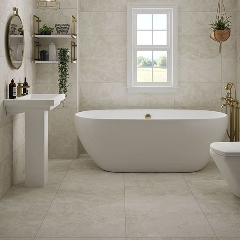 Simple, yet elegant stone effect Titanium adds a serene ambience to any space. The porcelain modern matt finish creates an effortlessly chic style, suitable for both wall and floor. Mix and match Titanium Ivory 30x60 rectangular tiles on your wall with Titanium Graphite floor tiles for a contrasting aesthetic to your bathroom. Available in three muted coordinating shades; Ivory, Silver and Graphite. Tile Giant, Contemporary Bathroom Inspiration, Stone Tile Bathroom, Modular Bathrooms, Loft Bathroom, Stone Bathroom, Bathroom Design Inspiration, Big Bathrooms, Bathroom Wall Tile