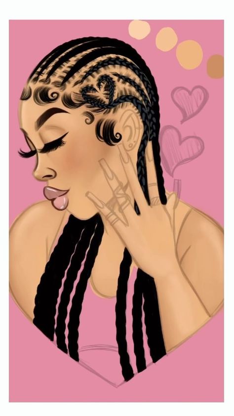 Braid Wallpaper, Barbie Drawings, Braids Art, Braid Artwork, Digital Drawings, Black Bratz Doll Drawing, Bratz Dolls Paintings, Braids Illustration, Black Women Art Cartoon Braids