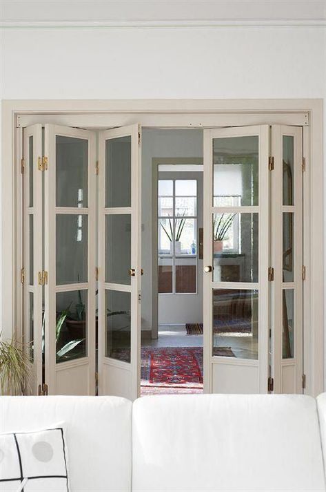 Folding French Doors, Exterior House Doors, Folding Doors Interior, Sliding Doors Exterior, Contemporary Interior Doors, Door Dividers, Arsitektur Masjid, Room Divider Doors, Sliding Doors Interior