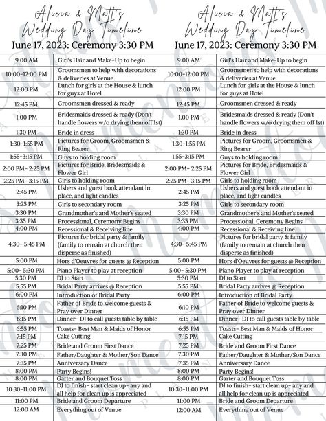 Day Before Wedding Timeline, Wedding Day Set Up Checklist, Wedding Music List Template, 3pm Ceremony Wedding Timeline, Day Of Wedding Timeline 3:30 Ceremony, Ceremony Schedule Timeline, Wedding Day Schedule Template, Wedding Timeline For 3pm Ceremony, Day Of Wedding Timeline Template