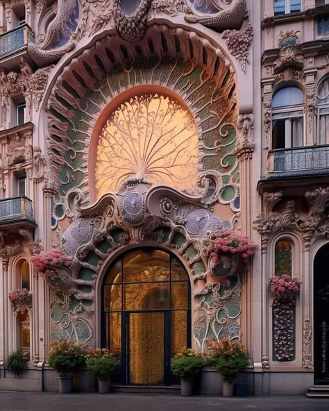 Art Nevou Architecture, Art Neauveau Architecture, Art Nouveau Architecture Buildings, Beautiful Buildings Architecture, Decorative Architecture, Art Nouveau Aesthetic, Ornate Architecture, Romantic Architecture, Pretty Architecture