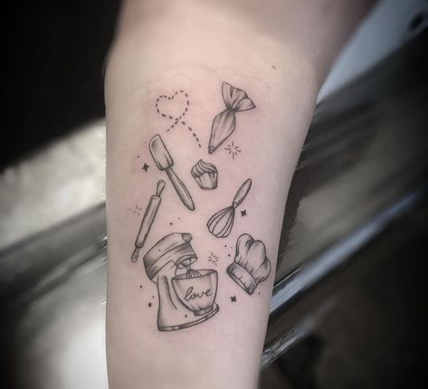 Dessert Tattoo, Baking Tattoo, Cooking Tattoo, Baker Tattoo, Culinary Tattoos, Evolution Tattoo, Food Tattoos, Mouthwatering Food, Coffee Tattoos