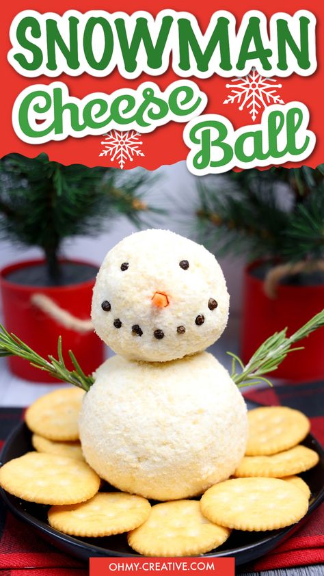 Cute Snowman Cheese Ball Appetizer Snowman Cream Cheese Ball, Snowman Cheese Ball Recipes, Cheese Ball For Christmas, Holiday Cheese Balls Christmas, Snowman Appetizers, Christmas Cheeseball Recipes, Snowman Snacks, Snowman Cheese Ball, Christmas Cheese Ball