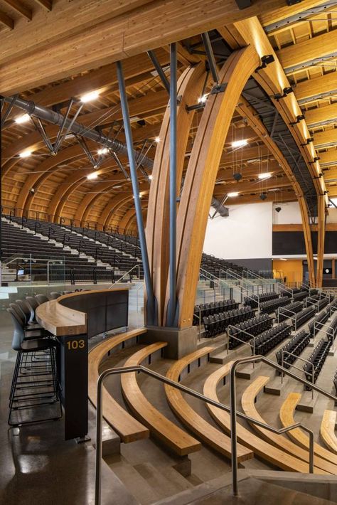 Wood Roof Structure, Basketball Arena, U Of I, Mass Timber, Curved Roof, University Of Idaho, Timber Architecture, Steel Trusses, Timber Roof