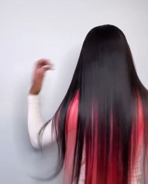 Peekaboo Black And Red, Peek A Boo Sew In, Red And Black Quick Weave, Sew In With Pink Highlights, Hair Strips Color Highlights, Pink Quick Weave, Peek A Boo Pink Hair, Peekaboo Quick Weave, Black And Blonde Quick Weave