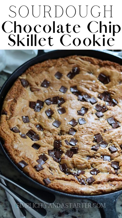 Desserts With Sourdough Discard, Sourdough Chocolate Chip Pancakes, Sourdough Cookie Cake, Sourdough Discard Cookie Bars, Discard Dessert Recipes, Sourdough Discard Skillet Cookie, Discard Desserts, Sourdough Desert, Sourdough Discard Deserts