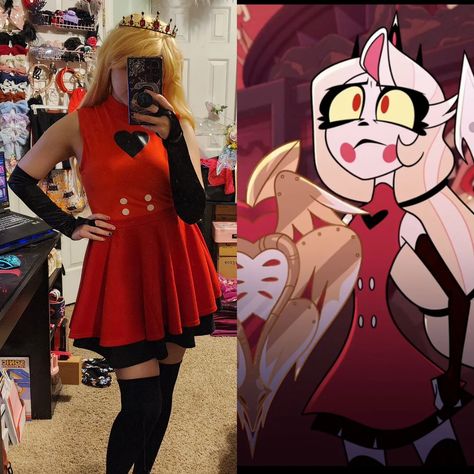 Can't decide if I want to fix the buttons since this was just a fun quick cosplay, but we'll see! Charlie's battle outfit was too cute not… | Instagram Hazbin Hotel Charlie Cosplay, Hazbin Hotel Outfits, Hazbin Hotel Inspired Outfits, Hazbin Cosplay, Battle Outfit, Group Cosplay, Closet Cosplay, Minecraft Anime, Hazbin Hotel Charlie