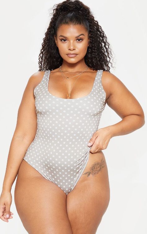 Plus Stone Polka Dot Scoop Neck Swimsuit Leslie Sidora, Model Headshots, Swimwear Plus Size, Application Icon, Lingerie Shoot, Vacay Outfits, Dream Girl, Plus Size Swimsuits, Plus Size Swimwear