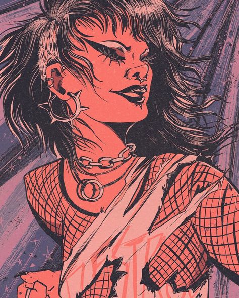 Guitar Hero Art, Goth Art Prints, Goth Love Art, Punk Drawing Reference, Trad Goth Art, Punk Painting Ideas, Punk Pfp Aesthetic, Goth Drawings Sketch, Punk Band Aesthetic