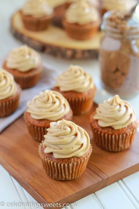 Carrot Cake Cupcakes with Brown Sugar Cream Cheese Frosting | Celebrating Sweets Cupcakes With Frosting, Brown Sugar Cream Cheese Frosting, Vegan Vanilla Cupcakes, Brown Sugar Frosting, Carrot Cake Cupcakes, Torte Cupcake, Cake Cupcakes, Dessert Cupcakes, Savoury Cake