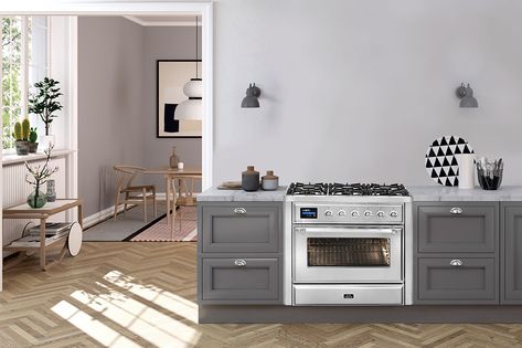 ILVE’s freestanding oven is designed to be a talking point. Functional and striking, it’s the perfect addition to a kitchen that needs a little extra Oven In Kitchen, Freestanding Oven, Kitchen Centerpiece, Freestanding Cooker, Domestic Appliances, Luxury Furniture Brands, Contemporary Furniture Design, Built In Ovens, In Kitchen