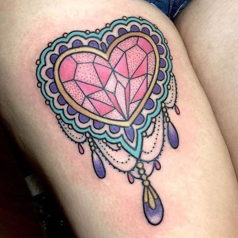 Tattoo uploaded by Stacie Mayer • Girly heart gem by Caroline Derwent. #girly #pastel #gem #heart #decorative #traditional #CarolineDerwent • Tattoodo Floral Tattoo Shoulder, Gem Tattoo, Heart Gem, Family Tree Tattoo, Crystal Tattoo, Fresh Tattoo, Tattoo Designs For Girls, Book Tattoo, Baby Tattoos