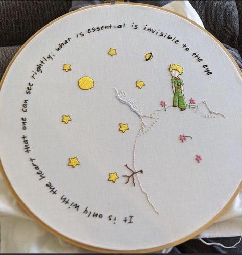 Little Prince Embroidery, Quote Embroidery, Embroidery Works, Paper Art Craft, French Knot, Sewing Embroidery Designs, Hand Embroidery Art, Little Prince, The Little Prince