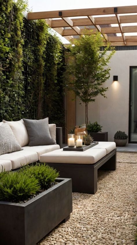 Bring luxury and modernity to your small courtyard with these beautiful design ideas. Light, neutral tones paired with contemporary furnishings create an upscale outdoor living space perfect for any size courtyard. Interior Patio Internal Courtyard, Enclosed Courtyard Ideas, Small Pond Ideas, Enclosed Courtyard, Zen Backyard, Swimming Ponds, Granny House, Courtyard Ideas, Small Courtyard