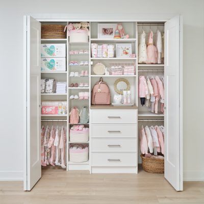 White Closets, Kids Closet Design, Inspired Closets, Girls Closet Organization, Toddler Closet, Baby Room Closet, Nursery Closet Organization, White Closet