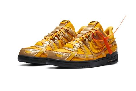 Off-White™ x Nike Air Rubber Dunk "University Gold" Official Look | HYPEBEAST Rubber Dunk Off White, Doudoune The North Face, Nike Gold, Gold Sneakers, Limited Edition Sneakers, Nike Sb Dunks, Mens Nike Air, Chuck Taylor All Star, Nike Sb