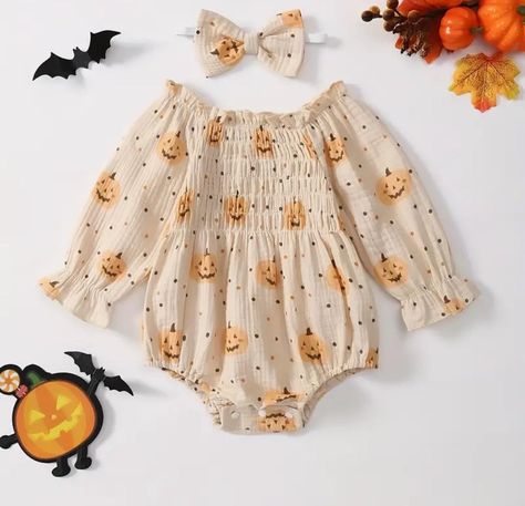 Be the cutest little pumpkin this Halloween with our limited edition pumpkin romper and hair bow hand. long sleeves and soft shirted Cotten keeps baby warm and looking their best in the sweetest little outfit for this autumn/fall! These are MADE to ORDER. so please allow 2 weeks for arrival! The dress is suitable for infants and toddlers aged 0-18 months months and comes in a range of sizes. Outfit is finished in a a beige/apricot colour. It features a button closure and a romper style dress len Baby Pumpkin Outfit, Fall Baby Outfits, Apricot Colour, Harvest Festivals, Long Sleeved Bodysuit, Halloween Romper, Kid Outfits, Pumpkin Outfit, Fall Baby Clothes