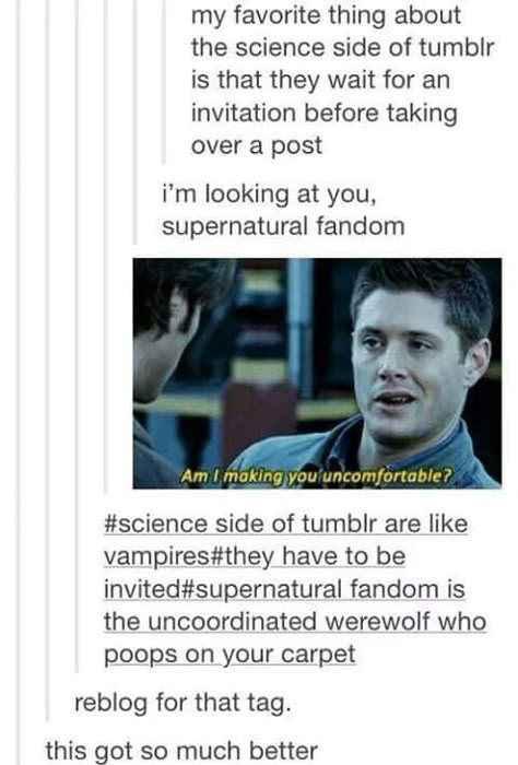 Get your daily dose of memes ;) #nonfiction #Non-Fiction #amreading #books #wattpad Spn Memes, Supernatural Destiel, Supernatural Memes, Supernatural Funny, Dc Memes, Odaiba, Funny Tumblr Posts, Supernatural Fandom, Oui Oui