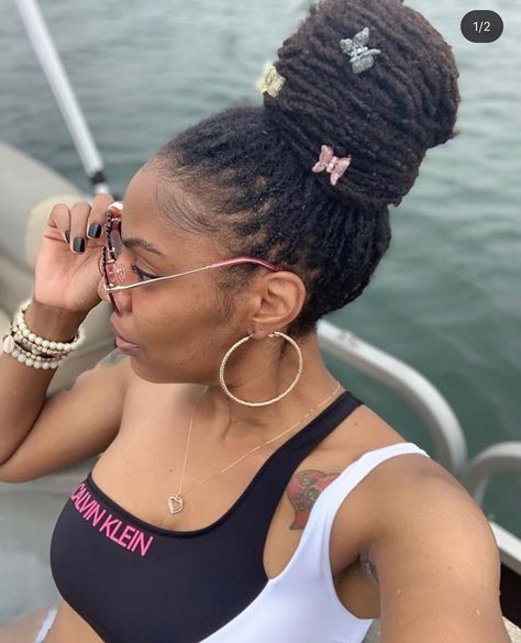 Loc Appreciation’s Instagram profile post: “Cute frames and up-do’s!!! 😍🌱 She’s a #LocLady 🌱✨ Ft. @rebekahelaine • • Tag #LocLady for a feature! • • #locs #loccommunity #locd…” Locs Updo, Loc Appreciation, Loc Bun, Beautiful Locs, Beach Styles, Cute Frames, Natural Hair Braids, On A Boat, Hair Braids