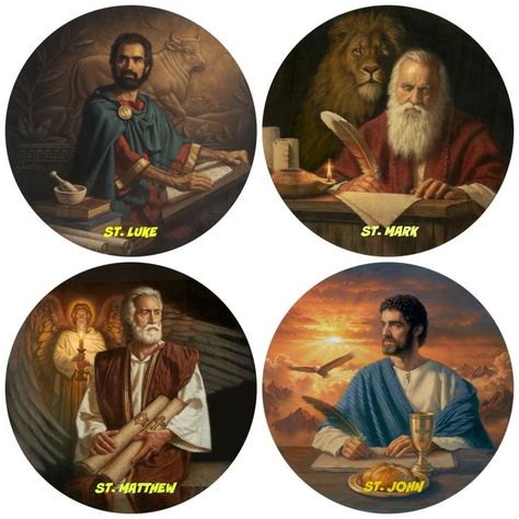 Apostles Of Jesus, Synoptic Gospels, Matthew Mark Luke John, The Twelve Apostles, Christian Activities, Four Gospels, Virgin Mary Art, The Gospels, Catholic Pictures