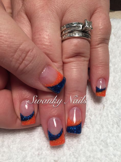 Bronco Nails Design, Houston Astros Nail Designs, Auburn Tigers Nails, Auburn University Nails, Auburn Nails Designs, Edmonton Oilers Nails, Astros Nail Designs, Football Nails Acrylic, Houston Astros Nails